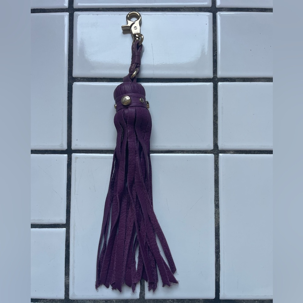 HAYDEN HARNETT Mulberry Leather Clip-On Tassel Charm Handbag Purse Key Fob Y2K